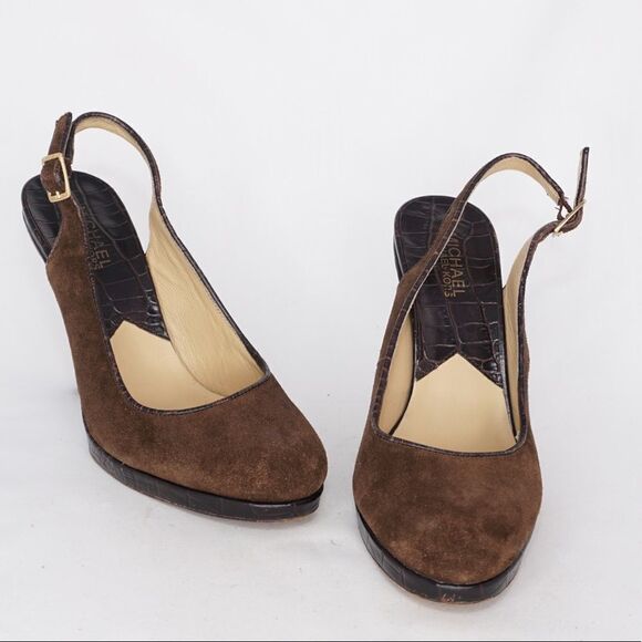 Michael Kors Brown Suede Slingback Heels, Size 7.5 - Picture 10 of 12